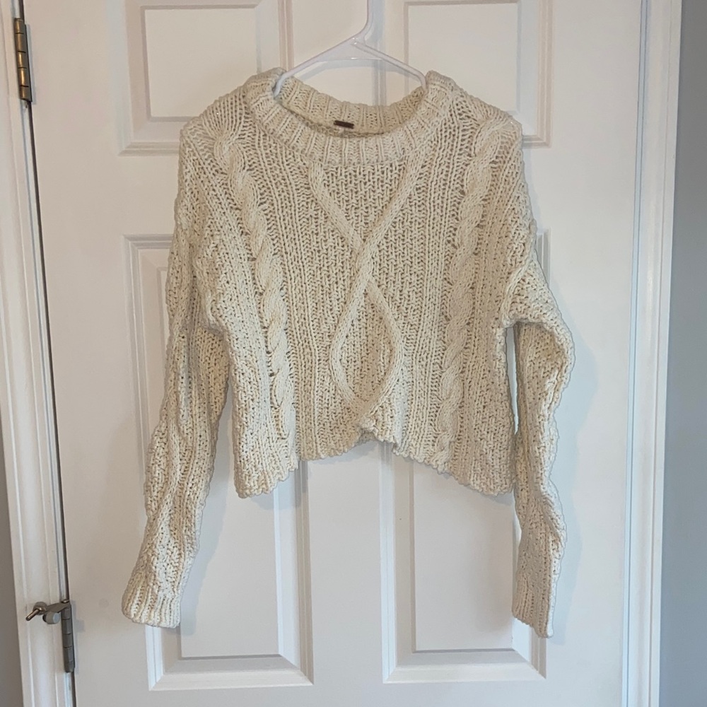 Free People Cream Cable Knit Sweater